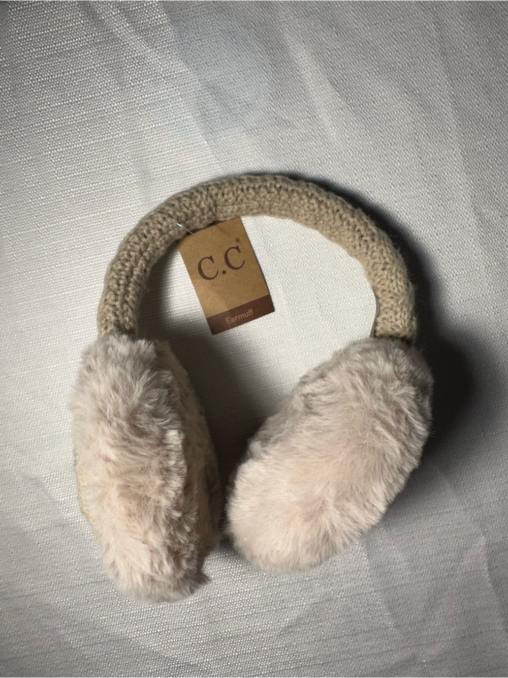 C.C Women’s Beige Faux Fur Earmuffs with Knit Headband